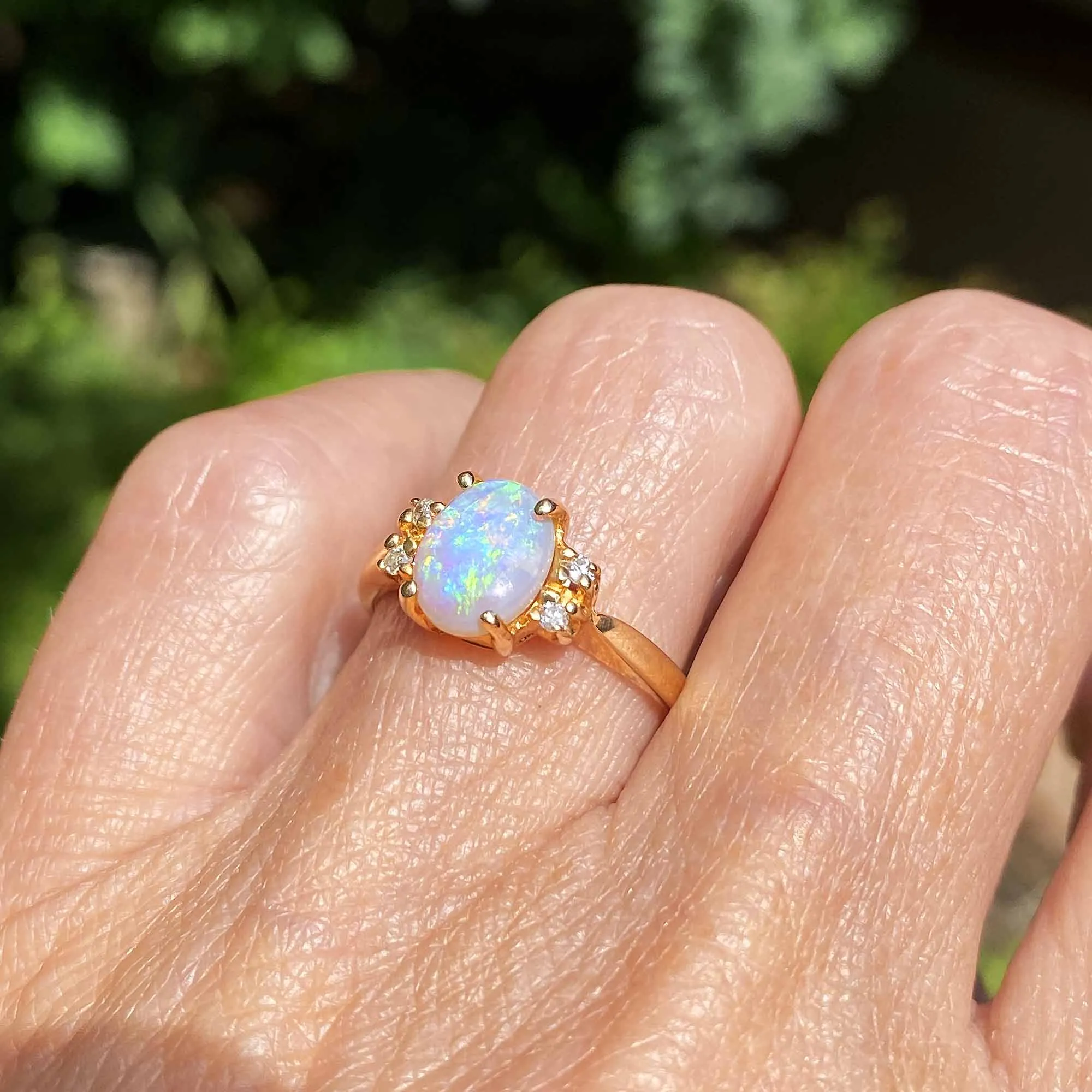 Vintage 14K Gold Estate Diamond Opal Ring