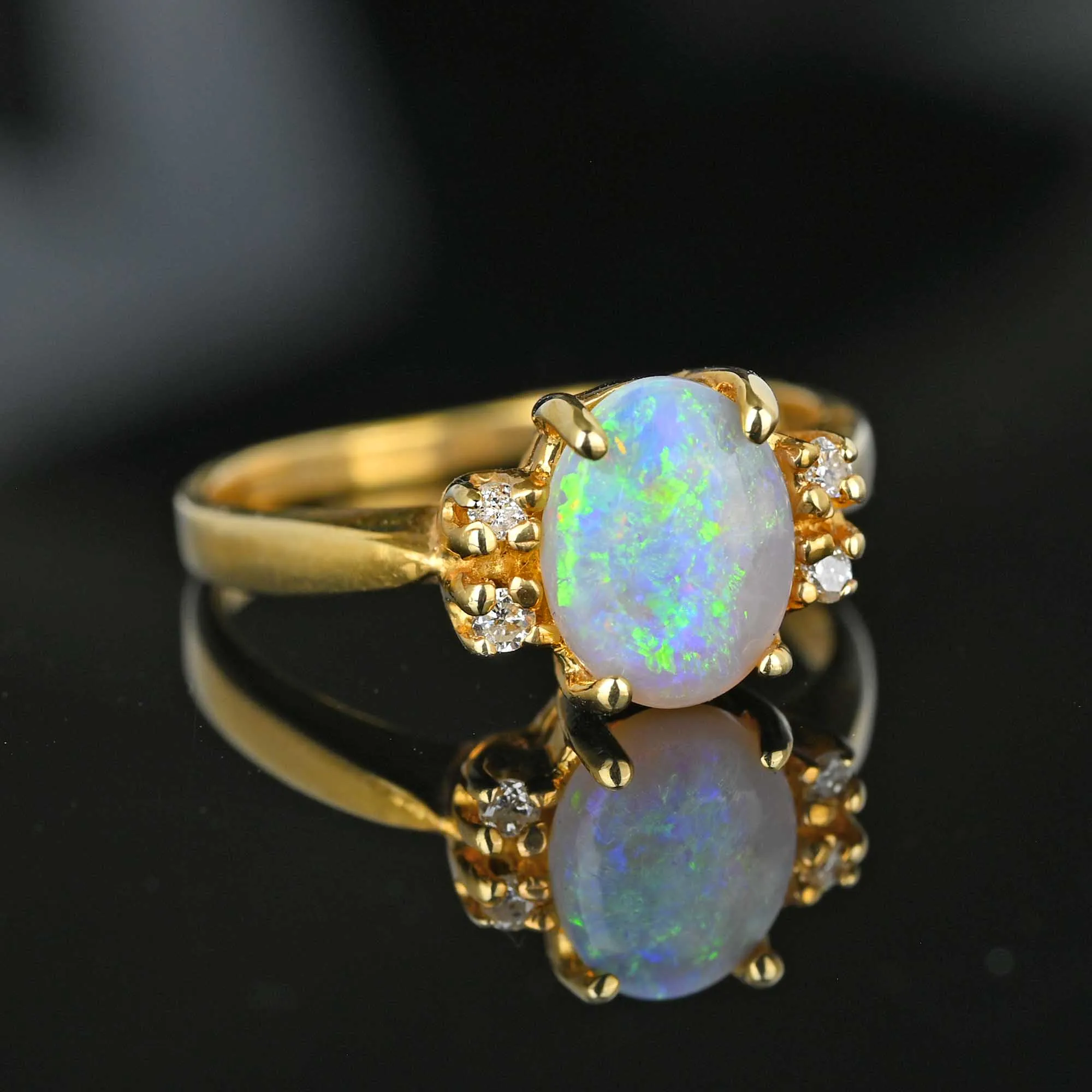 Vintage 14K Gold Estate Diamond Opal Ring