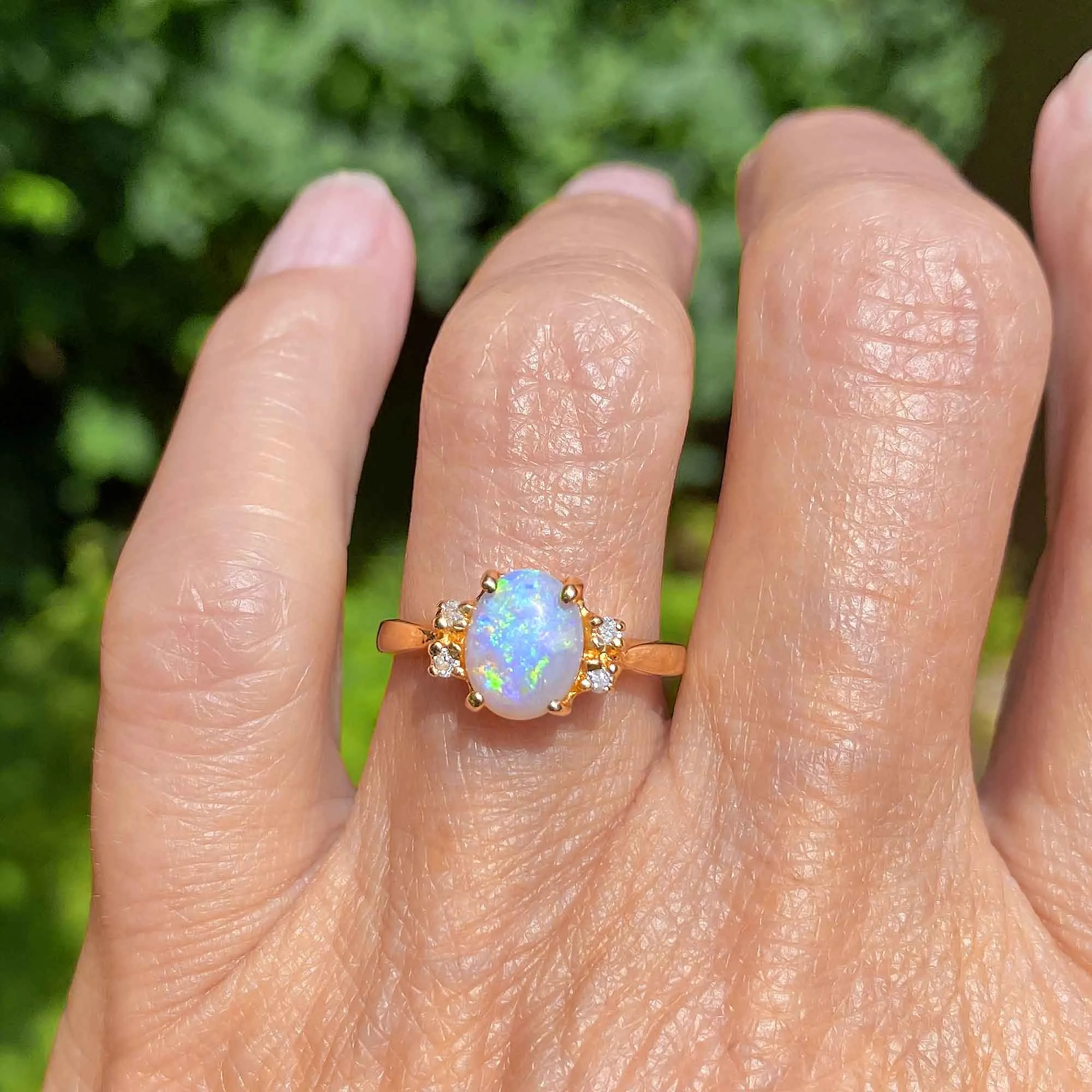 Vintage 14K Gold Estate Diamond Opal Ring