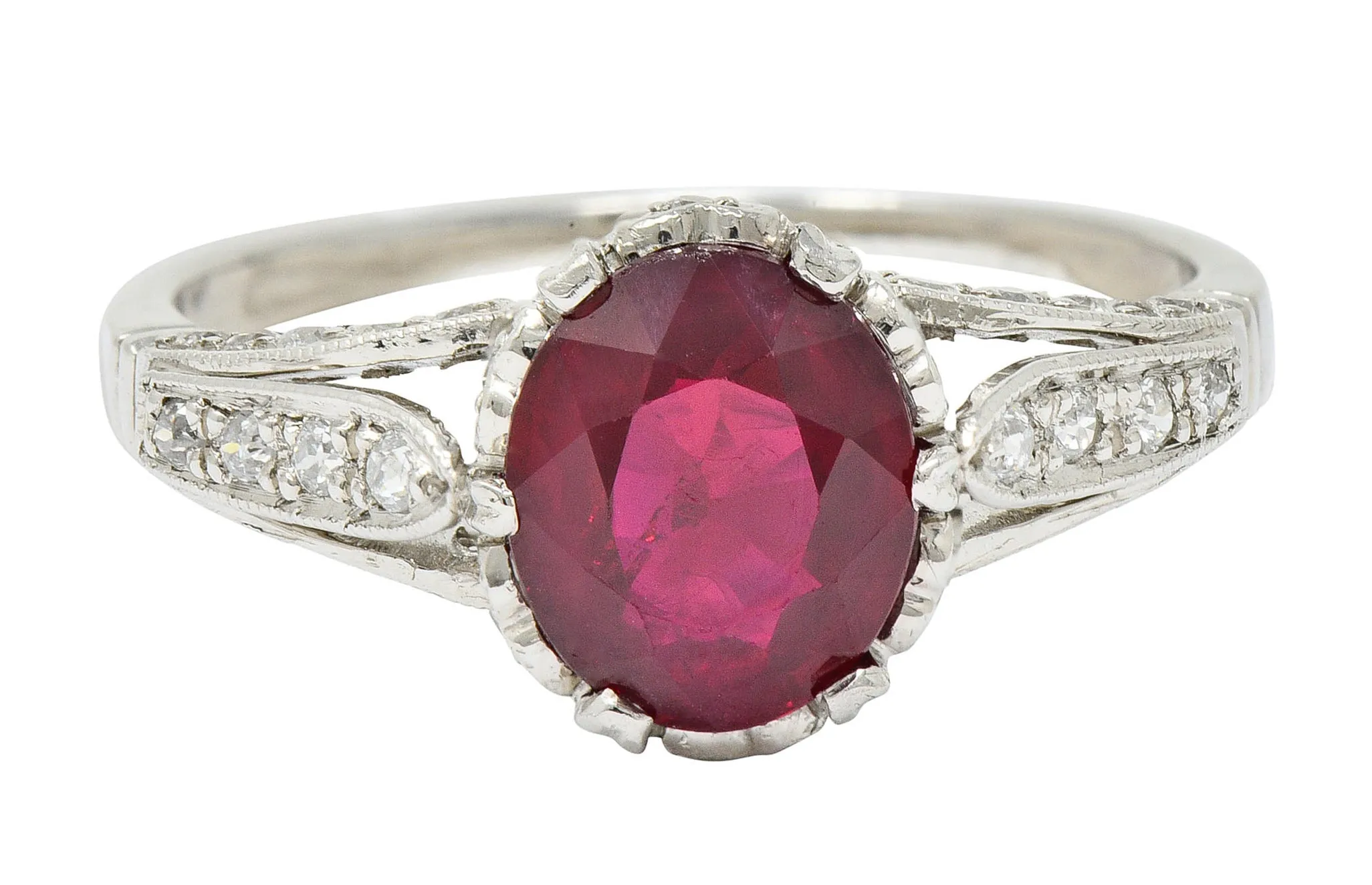 Vintage 2.44 CTW Burma Ruby Diamond Platinum Heart Ring AGL