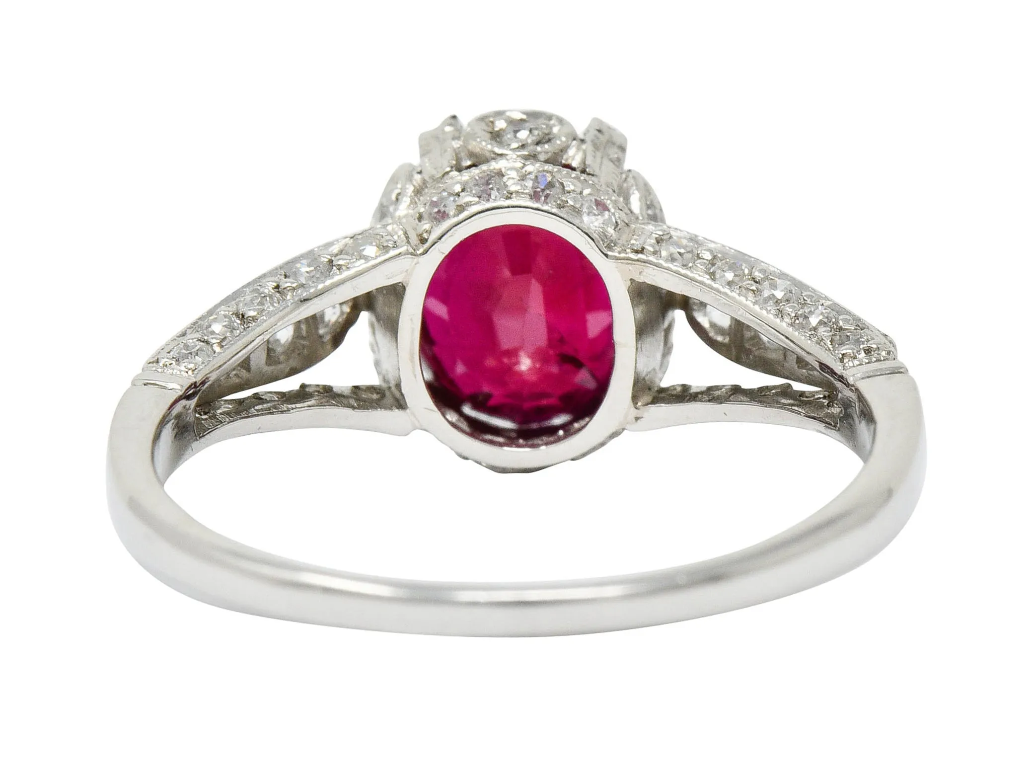 Vintage 2.44 CTW Burma Ruby Diamond Platinum Heart Ring AGL