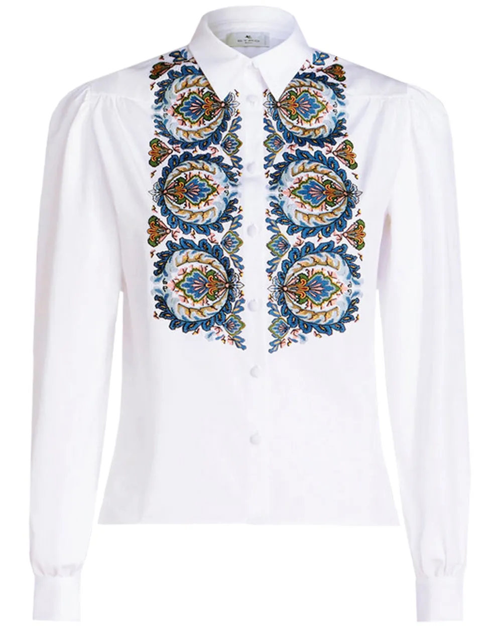 White Embroidered Bib Blouse