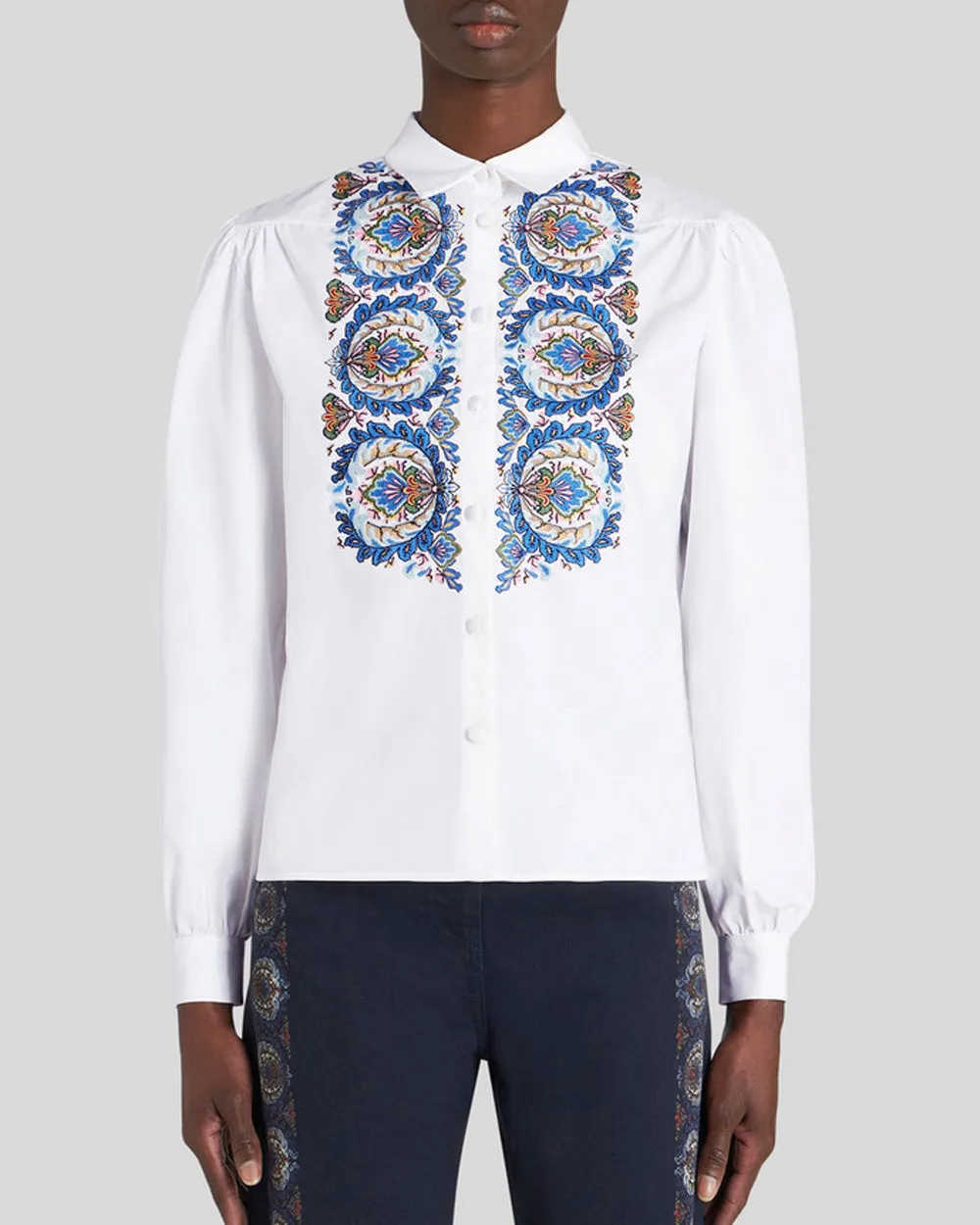 White Embroidered Bib Blouse