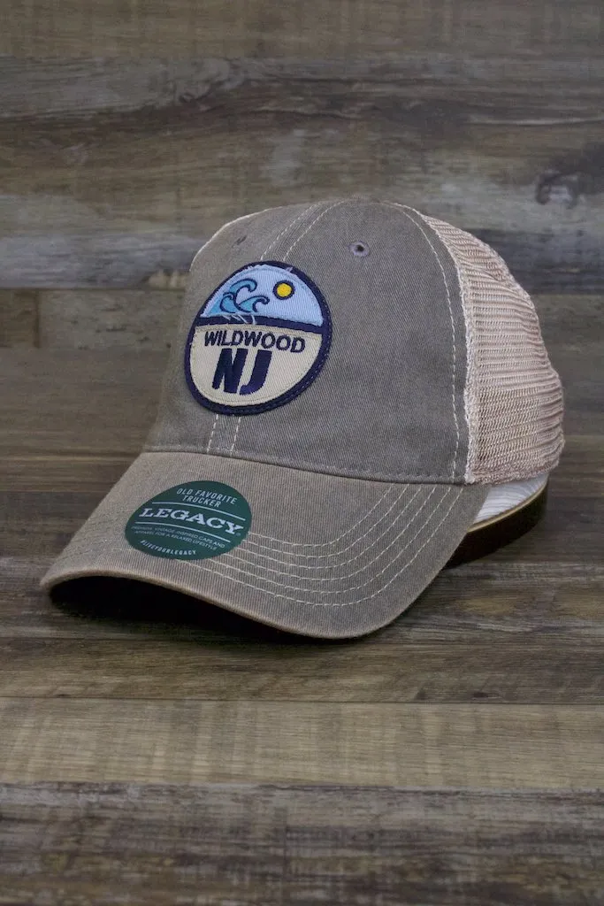 Wildwood Hat | Wildwood New Jersey Split Circle Applique Gray Trucker Hat