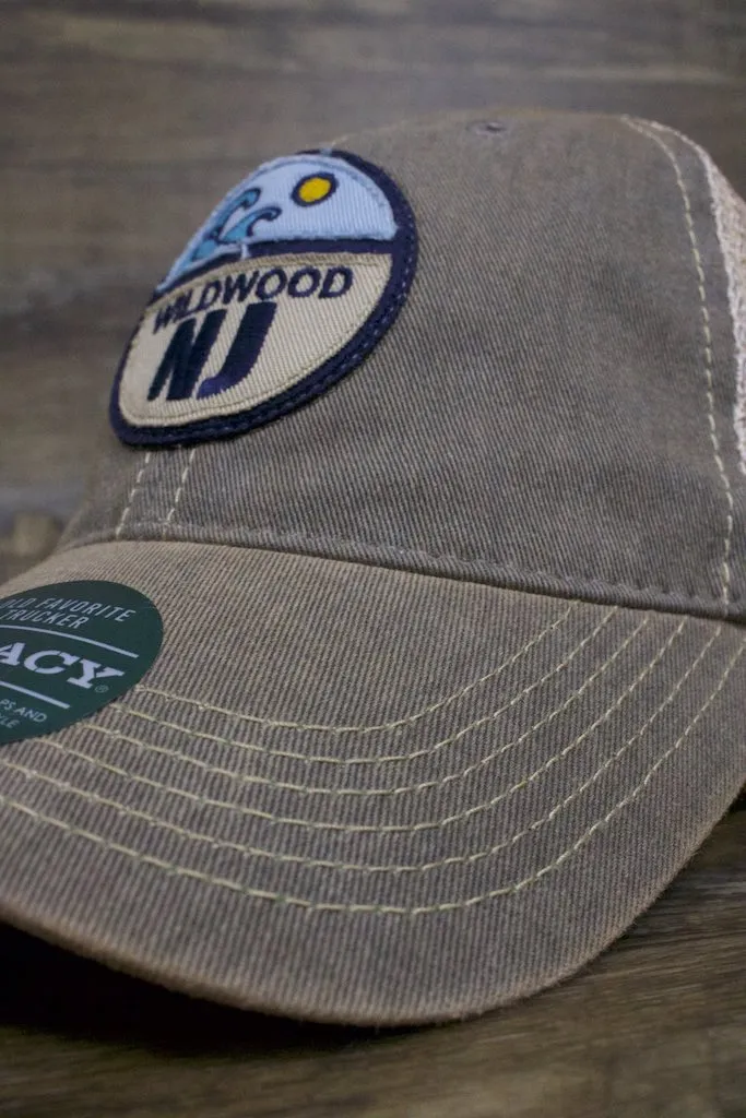 Wildwood Hat | Wildwood New Jersey Split Circle Applique Gray Trucker Hat