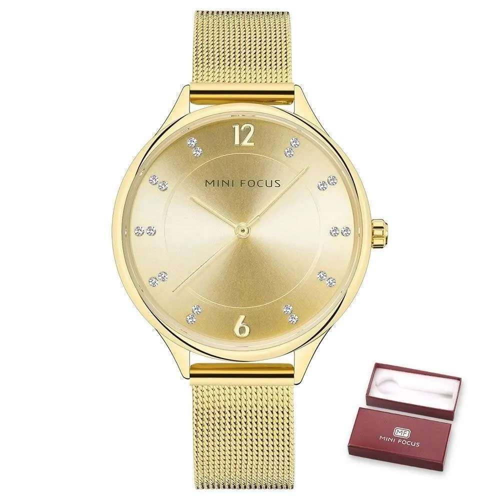 Women's Quartz Gold Clock Diamond Dress Montre Wristwatch Ladies Watches