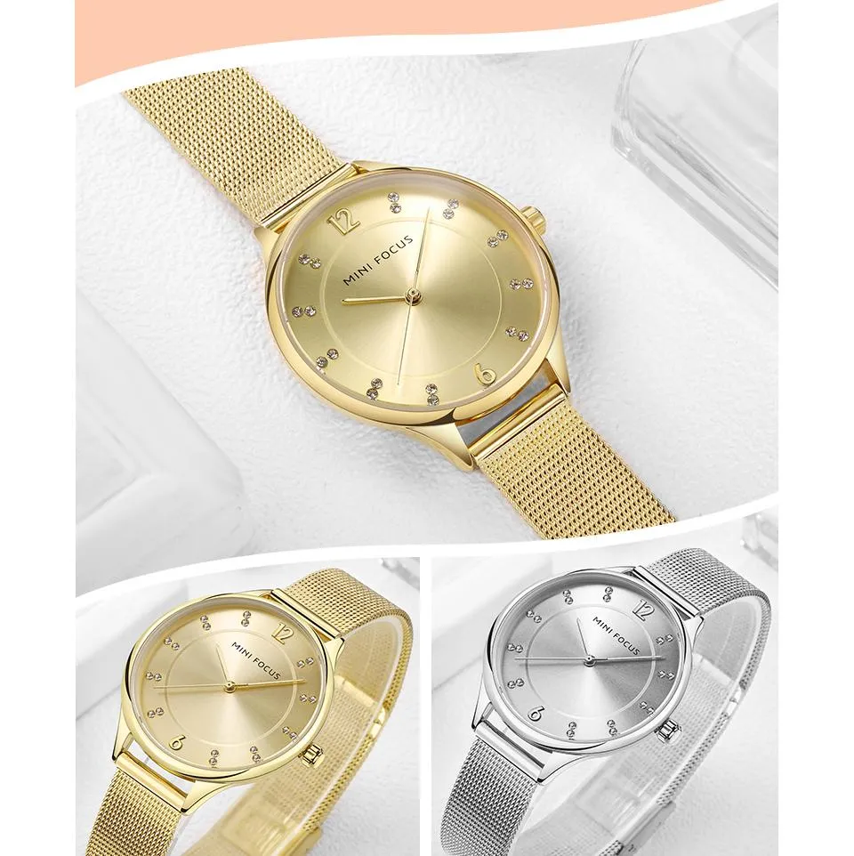 Women's Quartz Gold Clock Diamond Dress Montre Wristwatch Ladies Watches