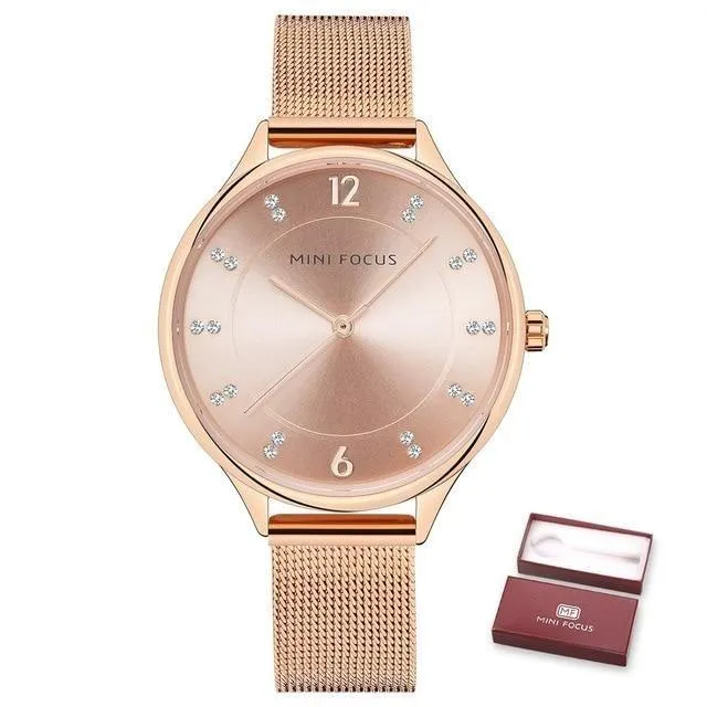 Women's Quartz Gold Clock Diamond Dress Montre Wristwatch Ladies Watches