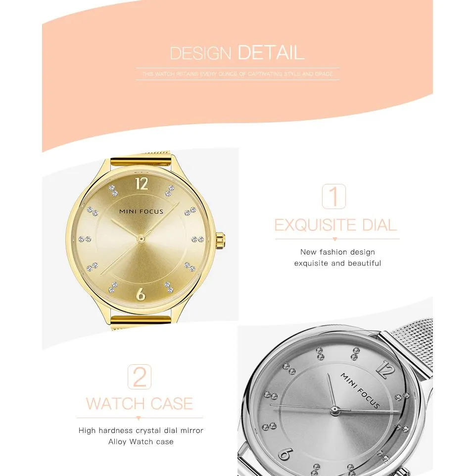 Women's Quartz Gold Clock Diamond Dress Montre Wristwatch Ladies Watches