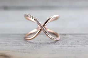 X Cross 14k Rose Gold Diamond Adjustable Love Promise Ring Band Shaped Large Fashion