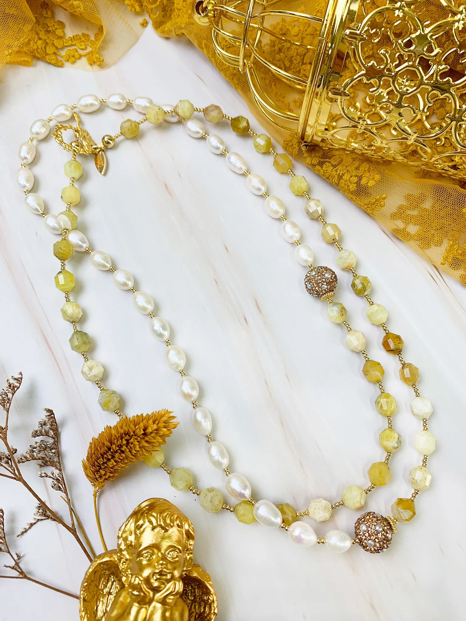 Yellow Opal With Freshwater Pearls Multi-Way Necklace GN010