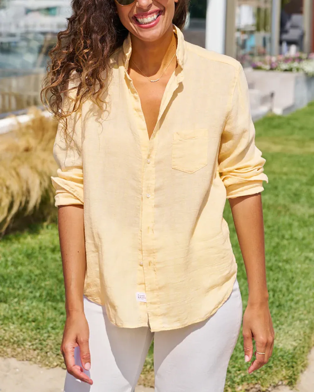 Yellow Stripe Linen Eileen Button Up Shirt